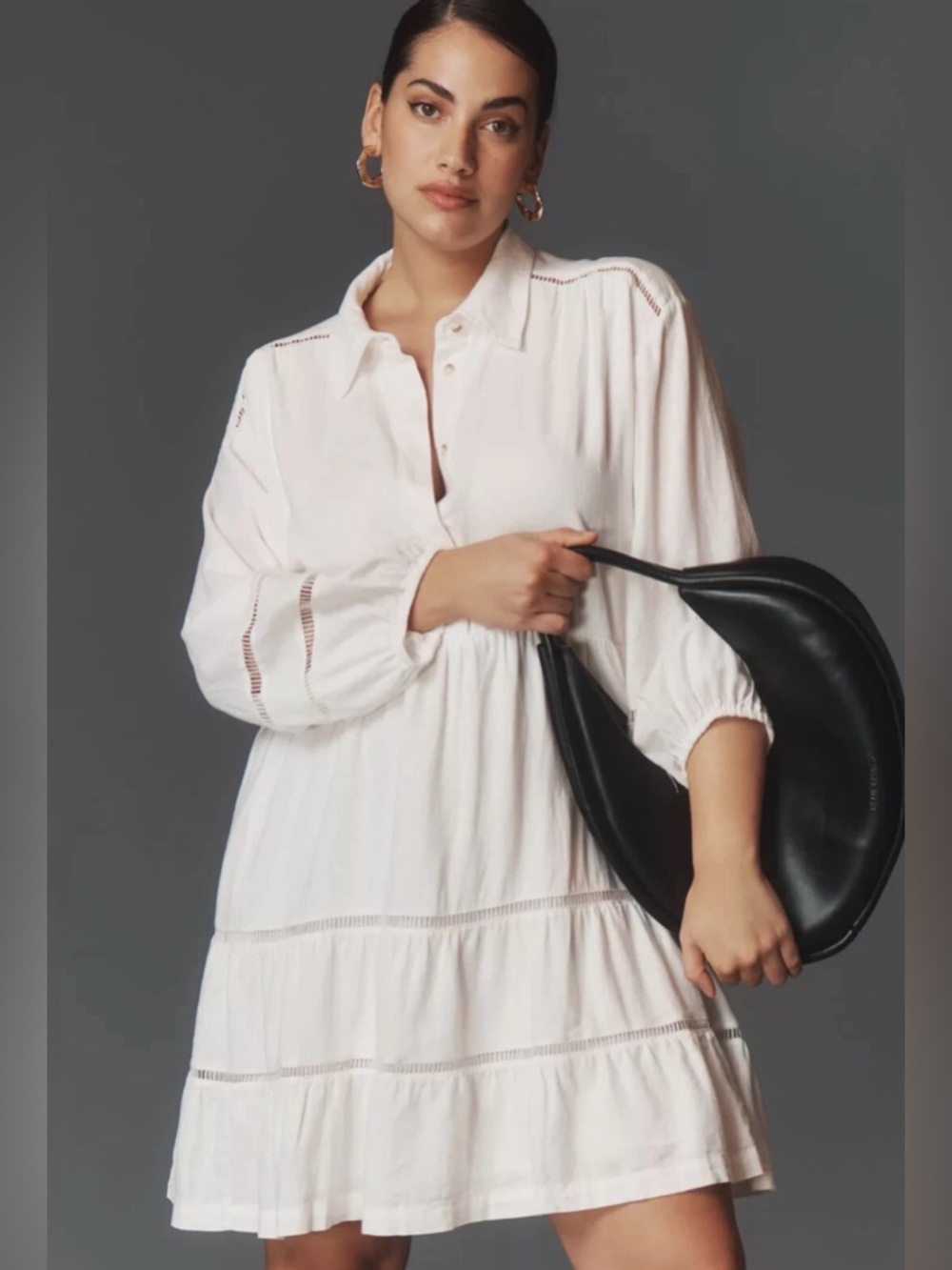 Anthropologie Mauve The Bettina Tiered Mini Shirt Dress Size XS Linen Blend